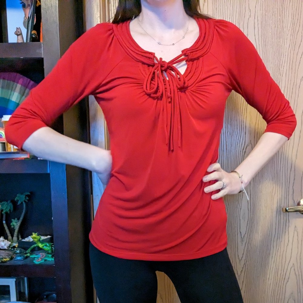 3/4 Sleeve Red Blouse